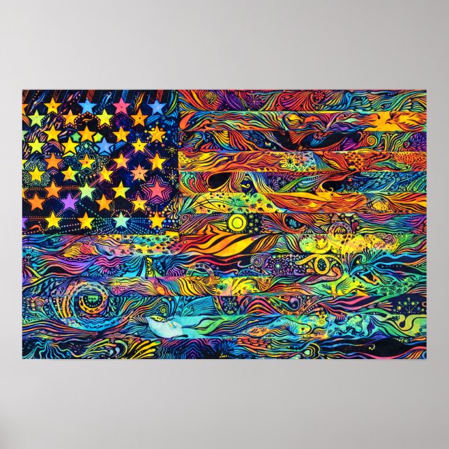 Retro 60's US American Flag Psychedelic Art Poster (Front)