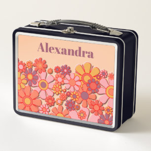Retro 60s Vintage Aesthetic Cute Pink Floral  Metal Lunch Box
