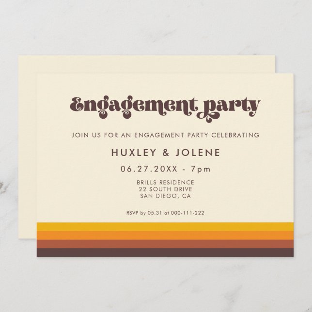 Retro 60s vintage colors engagement party invitation (Front/Back)