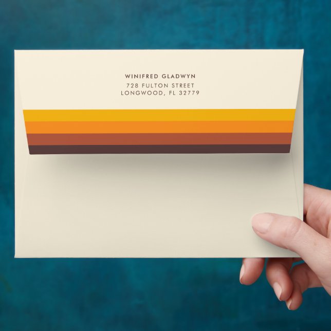 Retro 60s vintage colours wedding invitation envelope (Hand)