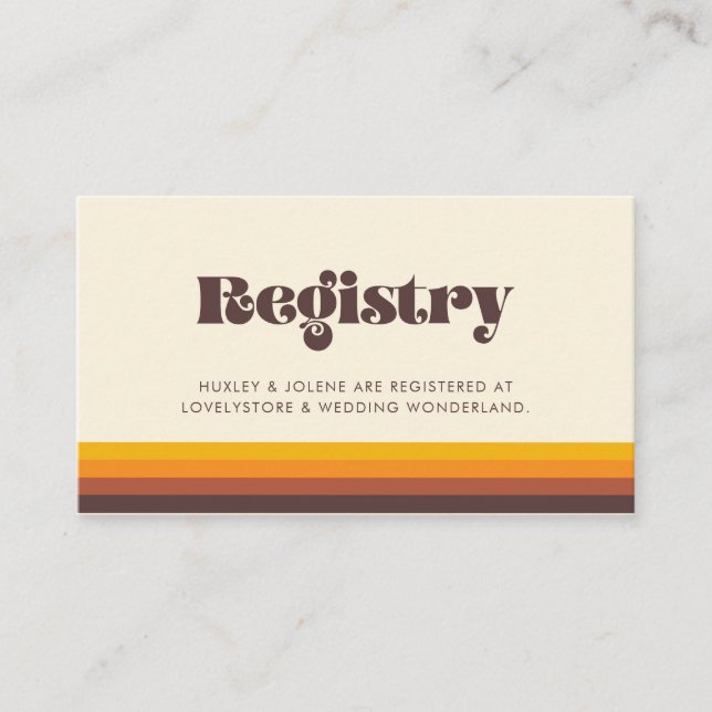 Retro 60s vintage colours wedding registry card (Front)