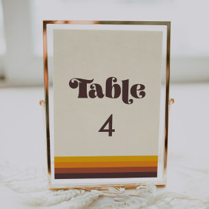 Retro 60s vintage colours wedding table number