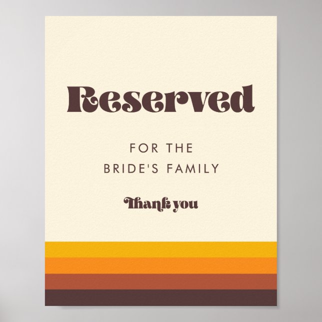 Retro 60s Vintage Wedding Reserved Sign (Front)