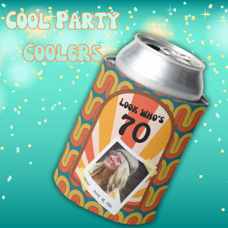 Retro 60's Wave Personalised Photo  Can Cooler