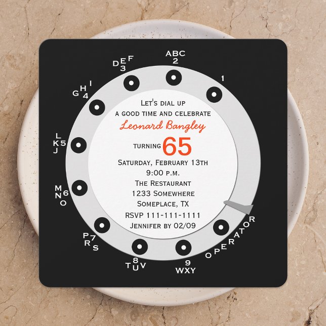 Retro 65th Birthday Party Invitation Rotary Dial (Creator Uploaded)