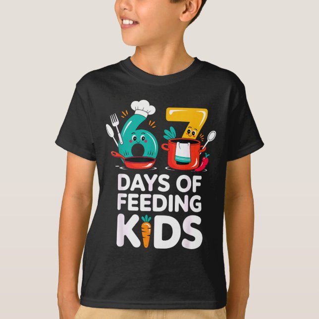 Retro 67 Days Of Feeding Kids Lunch Lady Cafeteria T-Shirt (Front)