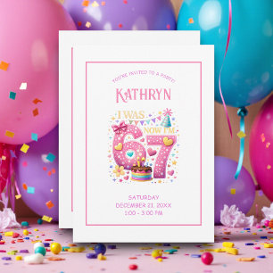 Retro 67 Pink and Purple Birthday Party Invitation