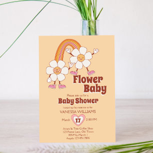 Retro 70ies groovy boho flower baby invitation