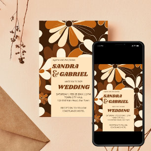 Retro 70ies terracotta flowers wedding template