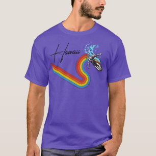 Retro 70s80s Style Rainbow Surfing Wave Hawaii T-Shirt