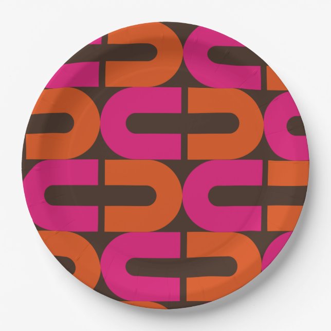 retro 70s 60s flower pattern style paper party pap plate (Front)