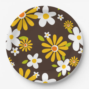 retro 70s 60s flower pattern style paper party plate