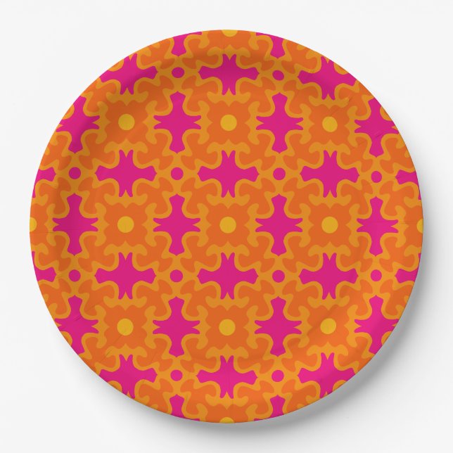 retro 70s 60s pattern style paper party plates (Front)