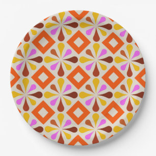 retro 70s 60s pattern style paper party plates