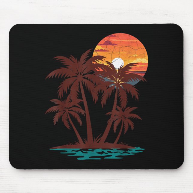 Retro 70s 80s Beach Sunset Palm Tree Summer Vibes Mouse Pad (Front)