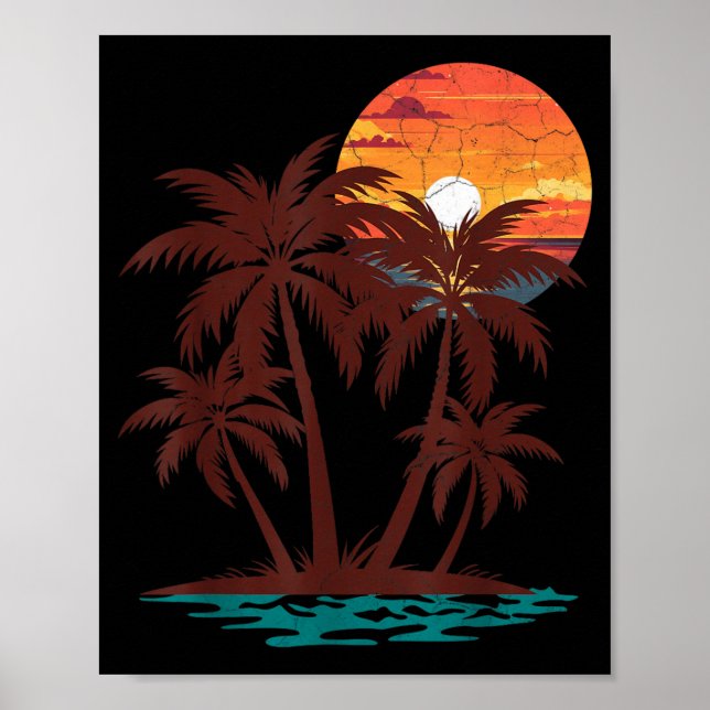Retro 70s 80s Beach Sunset Palm Tree Summer Vibes Poster (Front)