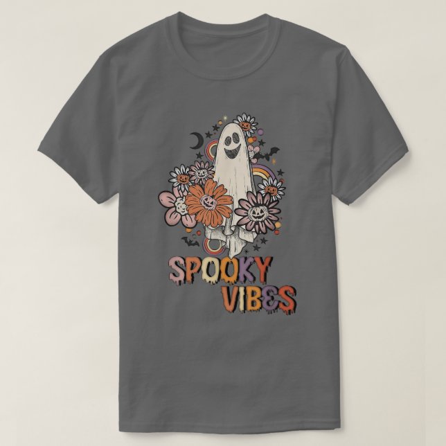 Retro 70s 80s Groovy Hippie Halloween Spooky Vibes T-Shirt (Design Front)
