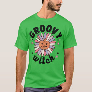 Retro 70s 80s Groovy Witch, Halloween Floral Daisy T-Shirt