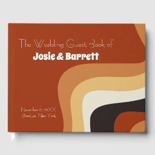 Retro 70s Abstract Wavy Lines Burnt Orange Wedding Guest Book