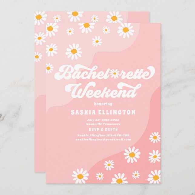 Retro 70s Bachelorette Weekend Itinerary Invitation (Front/Back)