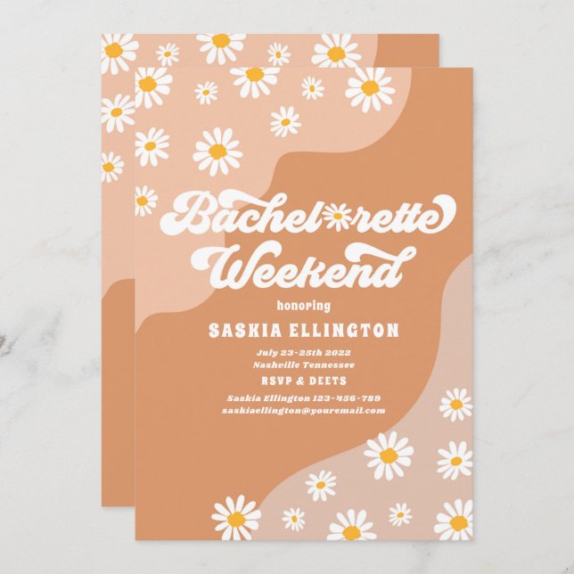 Retro 70s Bachelorette Weekend Itinerary Invitation (Front/Back)