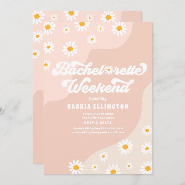 Retro 70s Bachelorette Weekend Itinerary Invitation (Front/Back)