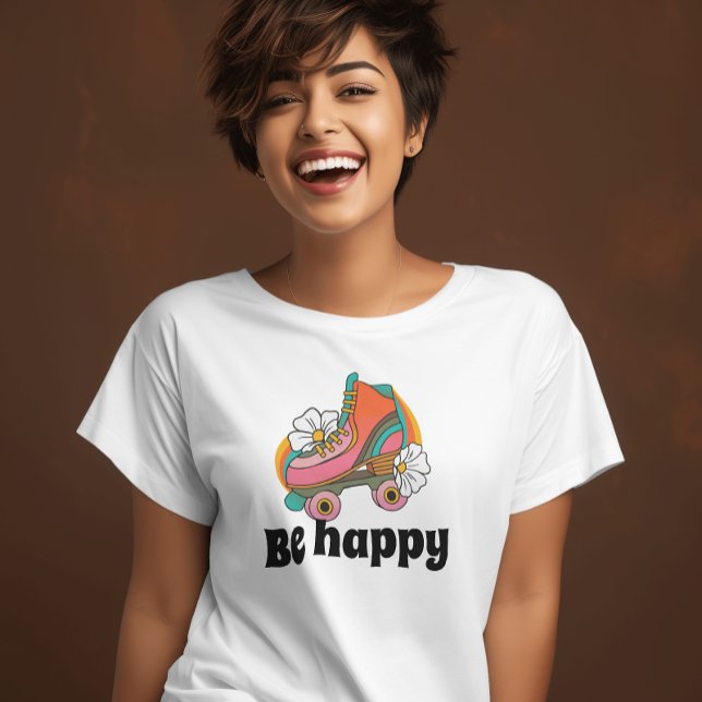 Retro 70s Be happy Floral skate T-Shirt (Creator Uploaded)