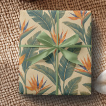 Retro 70s Bird of Paradise Tropical Wrapping Paper