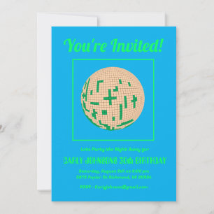 Retro 70s Blue Green Yellow Disco 30th Birthday Invitation