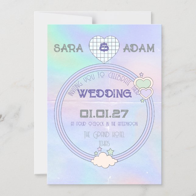 Retro 70's Bold Typography Rainbow Arch Wedding  Magnetic Invitation (Front)