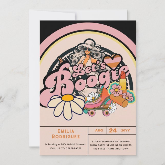 Retro 70s Boogie Disco Dancing Bridal Bachelorette Invitation (Front)