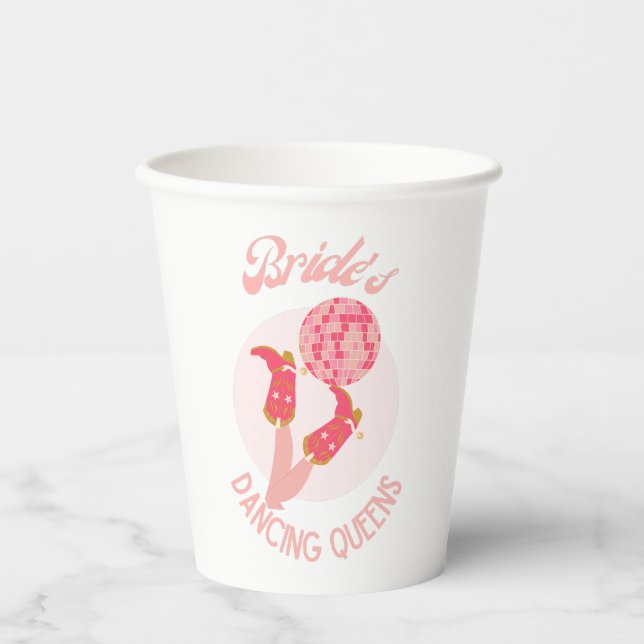 Retro 70s Bride’s Dancing Queens Bachelorette  Paper Cups (Front)