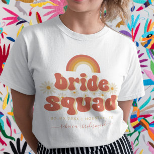 Retro 70s Bride Squad Bridesmaid Name Bachelorette T-Shirt