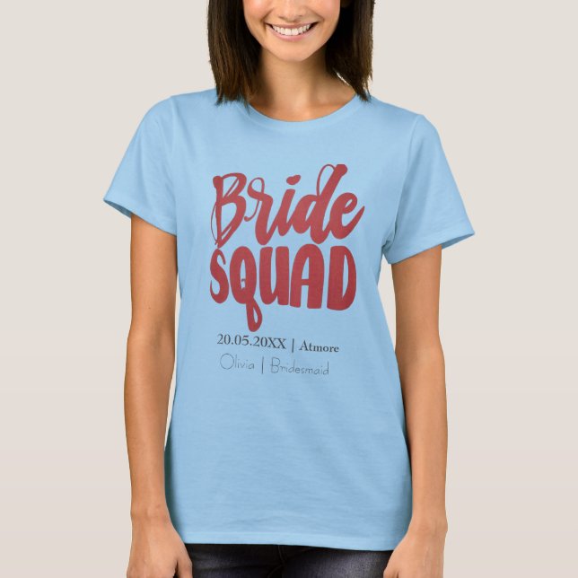 Retro 70s Bride Squad Bridesmaid Name Bachelorette T-Shirt (Front)