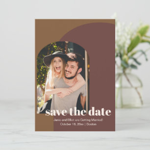 Retro 70s Brown Geometric Arch Photo Wedding Save The Date