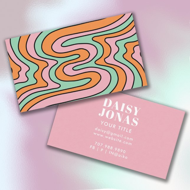  Retro 70's Business Card Abstract Pink (Creator Uploaded)