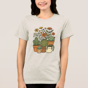 Retro 70s Cactus and Wildflowers Vintage Design Tri-Blend Shirt