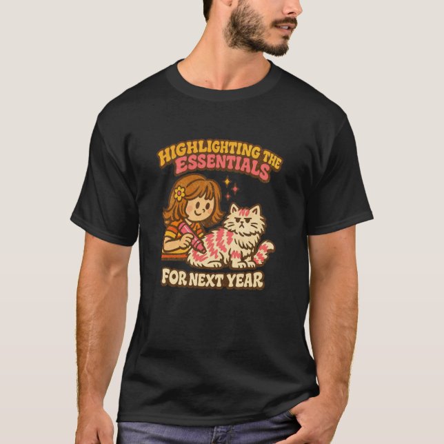 Retro 70s Cat Highlight Essentials Next Year Desig T-Shirt (Front)