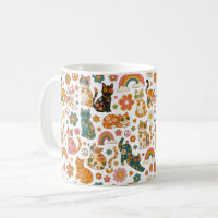 Retro 70s Cats Mug, Groovy Cat Coffee Mug,