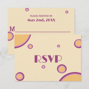 Retro 70s Circle Modern Purple Orange Wedding RSVP Enclosure Card