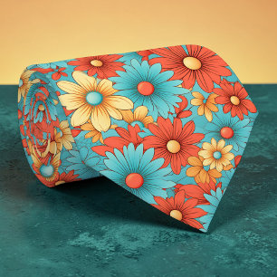 Retro 70s Classic Flowers Groovy Custom Necktie