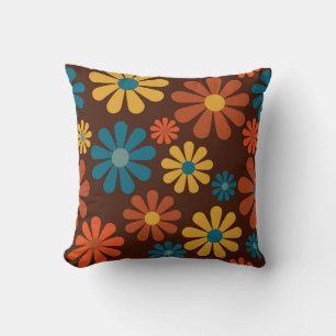 Retro 70's colourful floral patterned hippy cushion