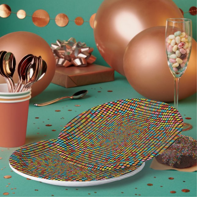 Retro 70s Colourful Op Art Circles Paper Plates (Multi)