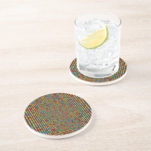 Retro 70s Colourful Op Art Dots Drink Coaster