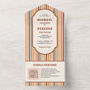 Retro 70's Colourful Stripes QR Code Wedding All In One Invitation