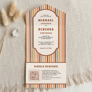 Retro 70's Colourful Stripes QR Code Wedding All In One Invitation