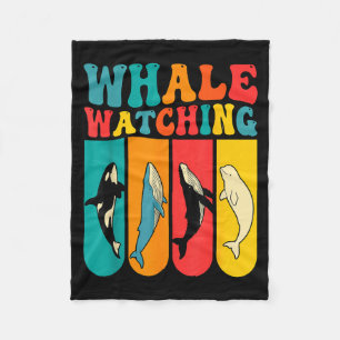 Retro 70s Colourful Whale Watching Species Fleece Blanket