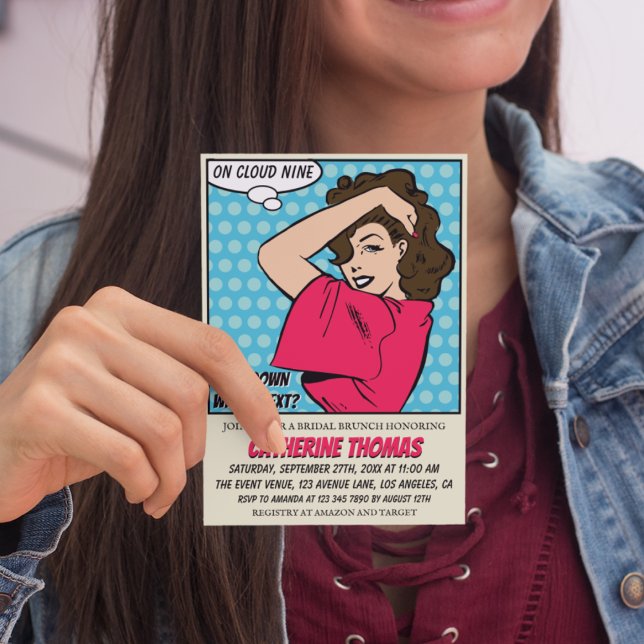 Retro 70's Comic Book Pop Art Fun Bridal Shower Invitation (Creator Uploaded)