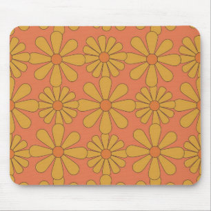 Retro 70s Daisy Flower Power Floral Mouse Pad
