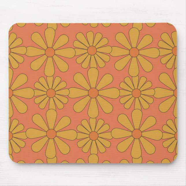 Retro 70s Daisy Flower Power Floral Mouse Pad (Front)